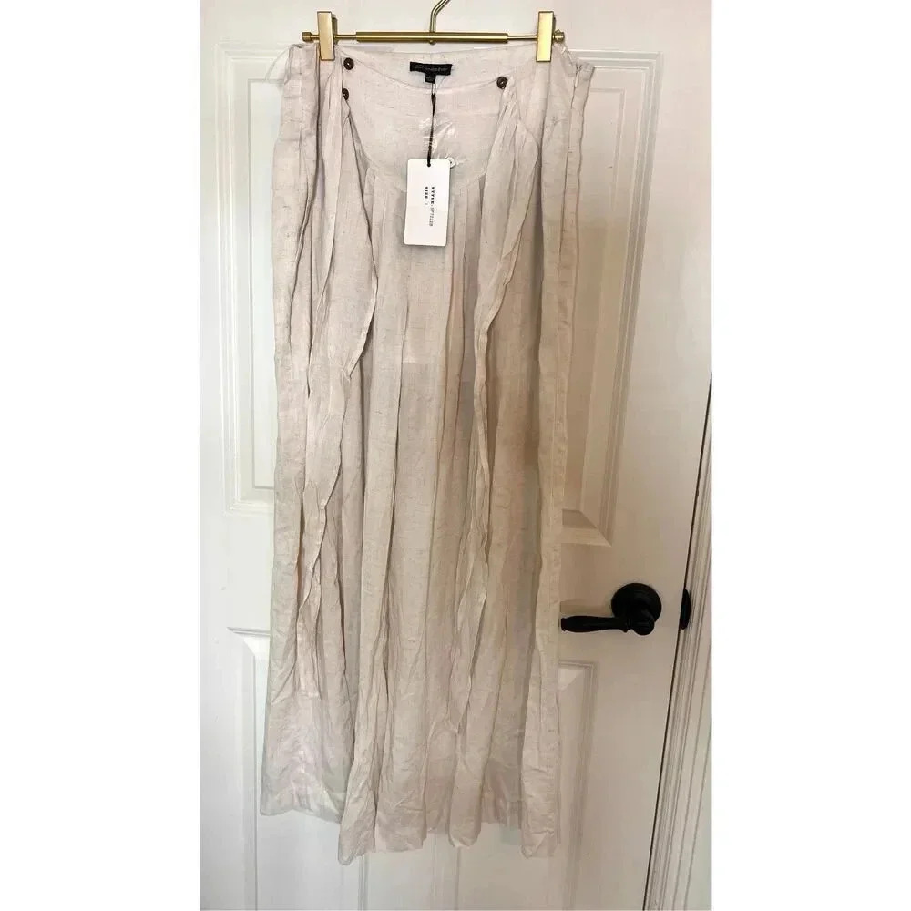 Shinestar Womens Cream Linen Blend Faux Button Wide‎ Leg Pants Size Large NWT